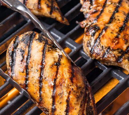 Grilled Boneless Skinless Chicken Breasts with Red Pepper-Almond Sauce